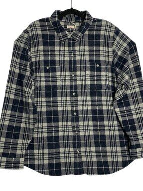 Faherty Brand Womens Legend Sweater Shirt Navy Plaid Flannel Button Shirt Sz XXL